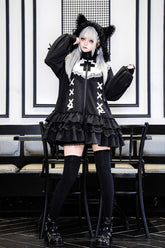 Black Long Sleeves Ruffle Zipper Sweet Handsome Lolita Sweatshirt Coat